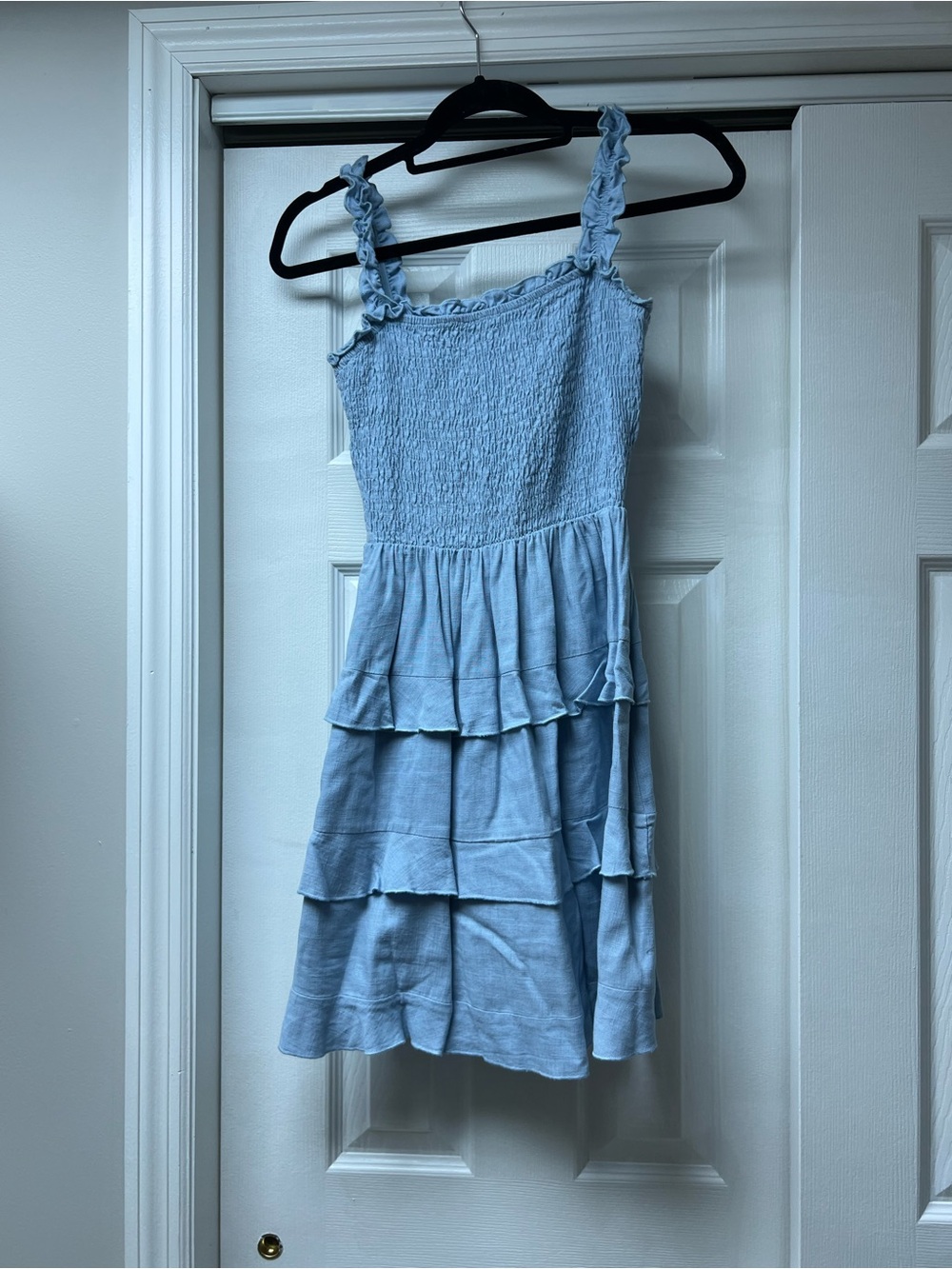 Altar'd State Light Blue Tiered Ruffle Midi Dress